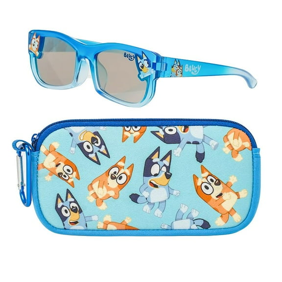 Bluey 2-Piece Sunglasses with Soft Zipper Case, Translucent Blue Gradient
