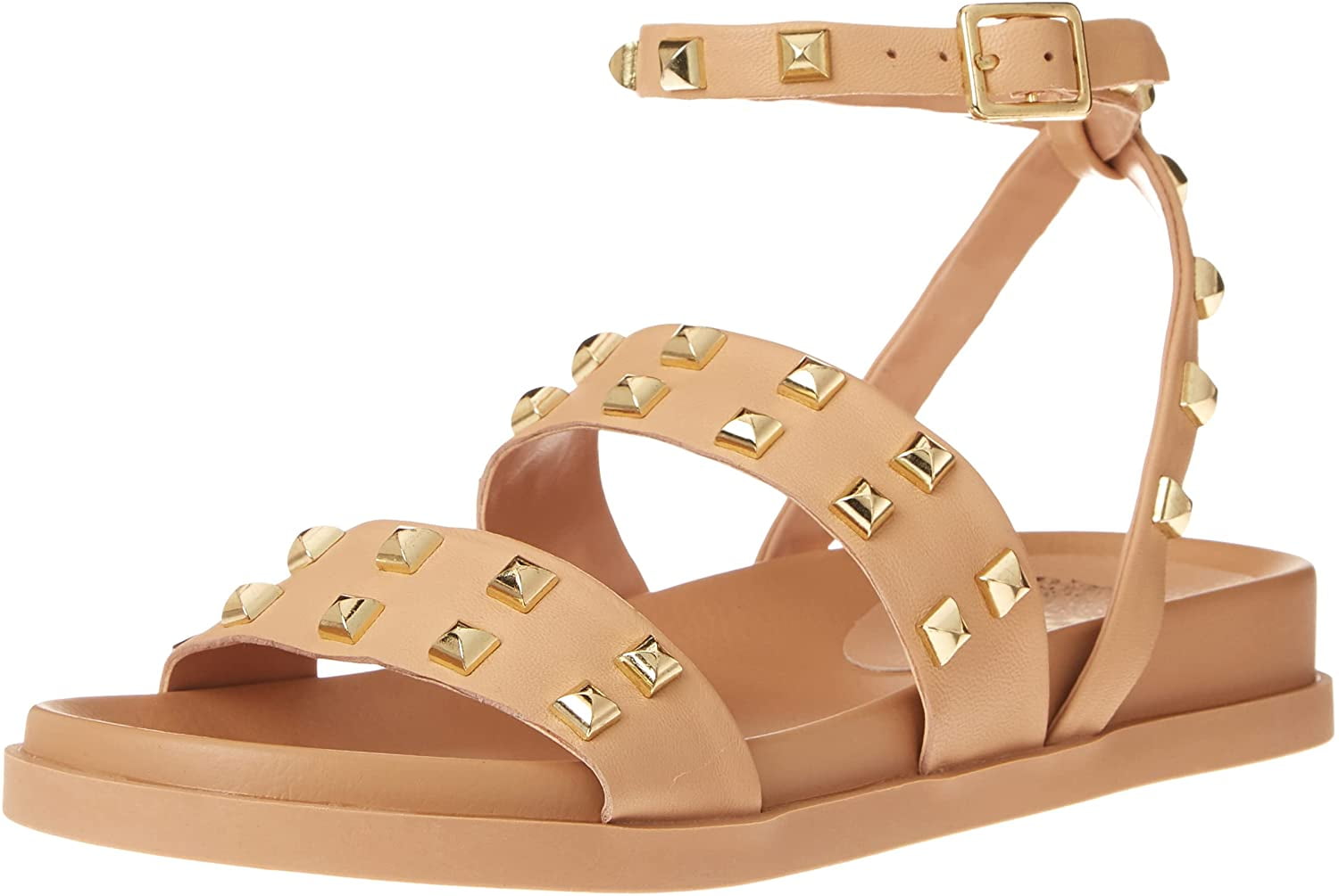 Vince Camuto Womens Pealan Two Buckle Sandal Flat 5 Biscuit - Walmart.com