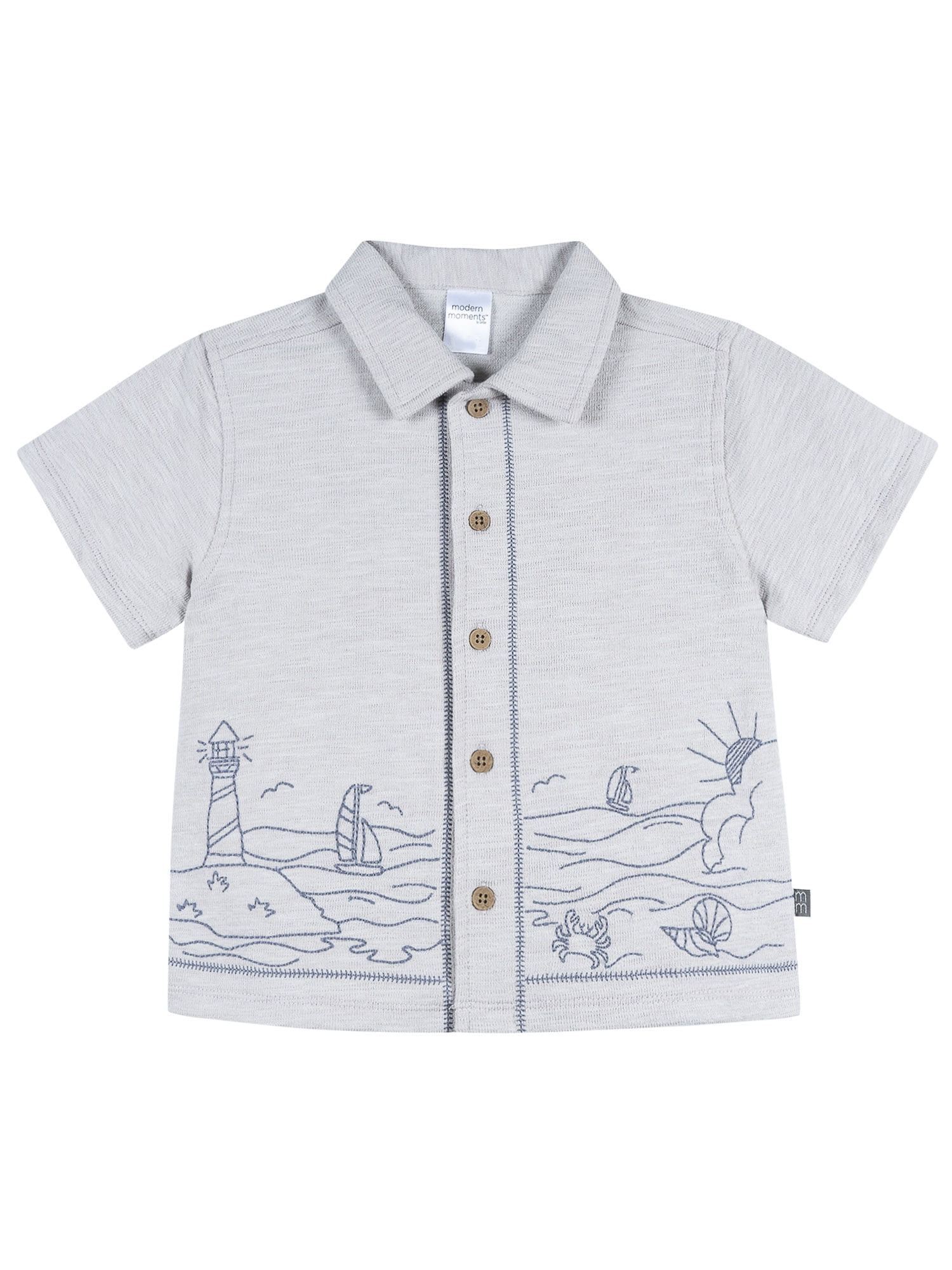 Modern Moments by Gerber Toddler Boy Button Front Shirt with Embroidery Set, 2-Piece, Sizes 12 Months - 5T
