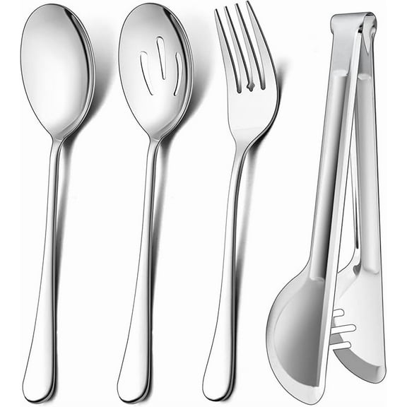 ZGDong 12-Piece Stainless Steel Serving Utensils, Include 3 Large Serving Spoons, 3 Slotted Serving Spoons, 3 Serving Forks, 3 Serving Tongs