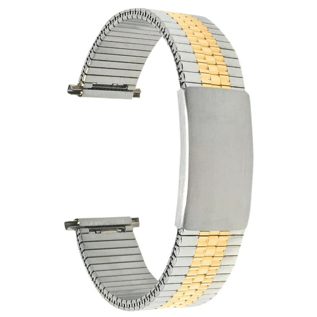Bandini Bracelet de Montre Extensible en Acier Inoxydable 14mm Argent et Or (Bicolore) pour Femmes, Extrémité Droite, Longueur Réglable, Bracelet de Montre en Métal Extensible, Sans Boucle