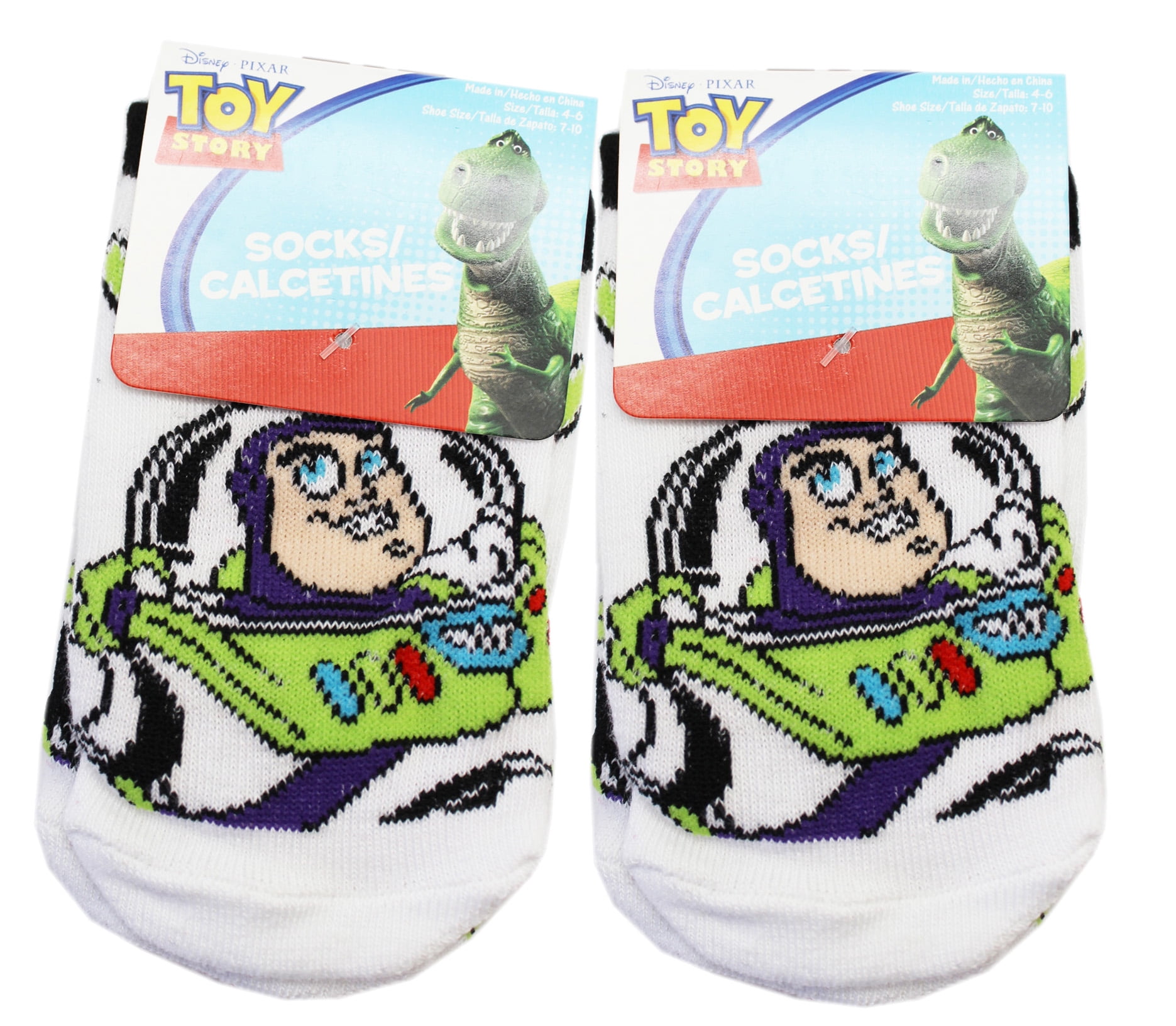 Disney Pixar's Toy Story Buzz Lightyear Kids White Grey Socks (2 Pairs