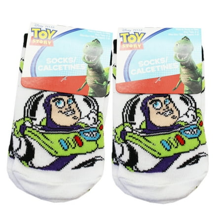 Disney Pixar's Toy Story Buzz Lightyear Kids White Socks (2 Pairs, Size 4-6)