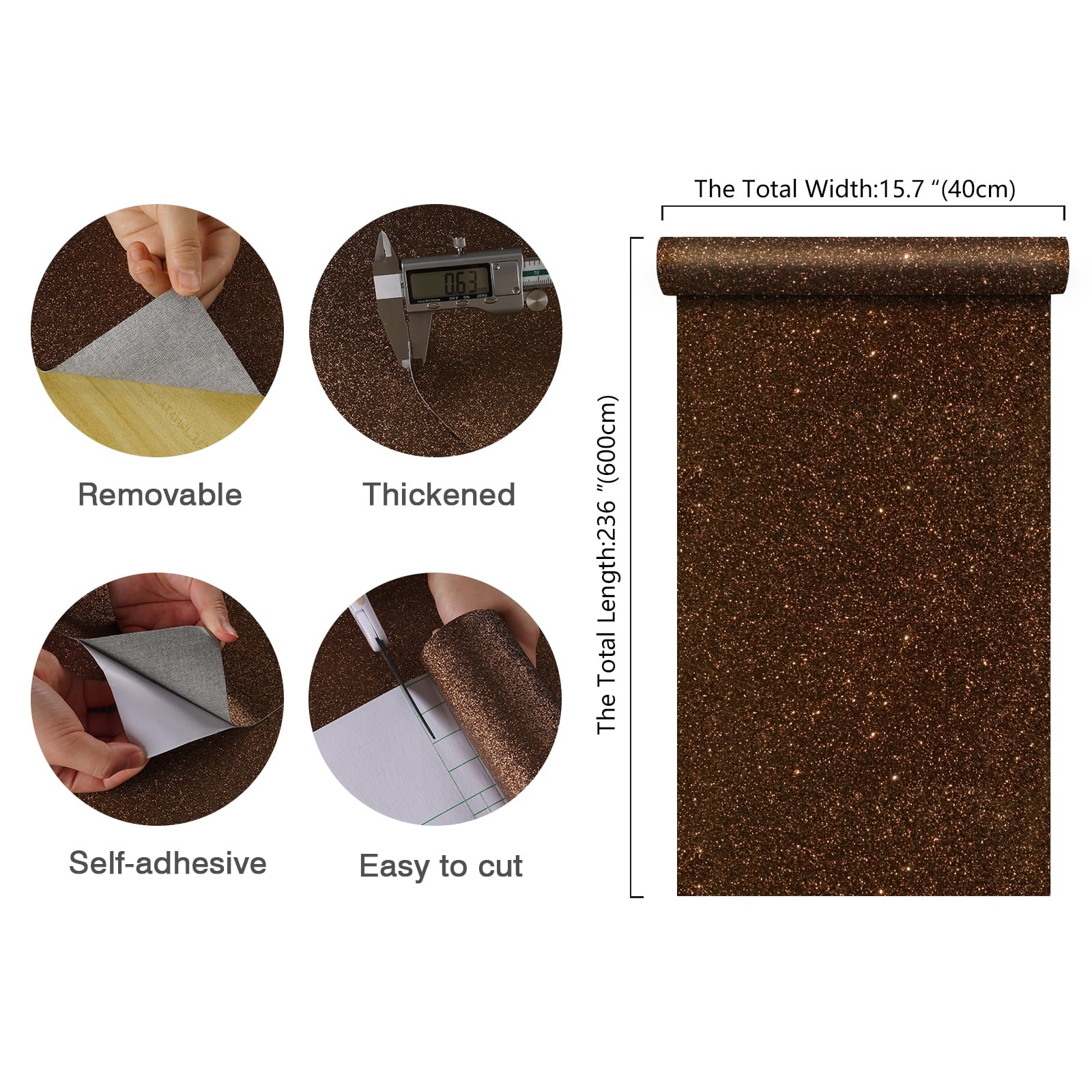 CHIHUT Dark Brown Glitter Peel and Stick Wallpaper for Bedroom Brown Glitter Contact Paper for Countertops Waterproof Wall Paper Removable Self Adhesive Paper Vinyl Roll for Cabinets 15.7''x236''