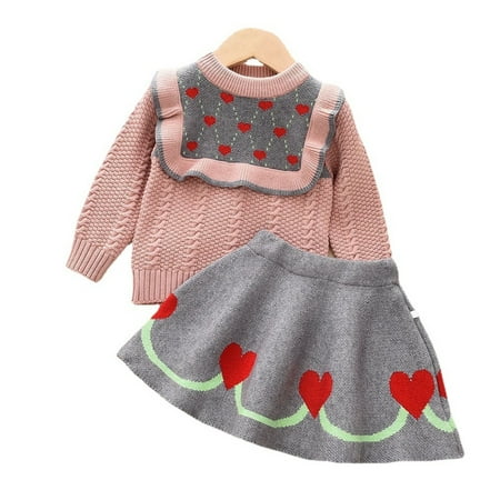 

koaiezne Kids Babys Toddlers Girls Spring Winter Knit Sweater Thick Long Sleeve Skirts Set Outfit Clothes Girl Clothes Elephant New Born Girls