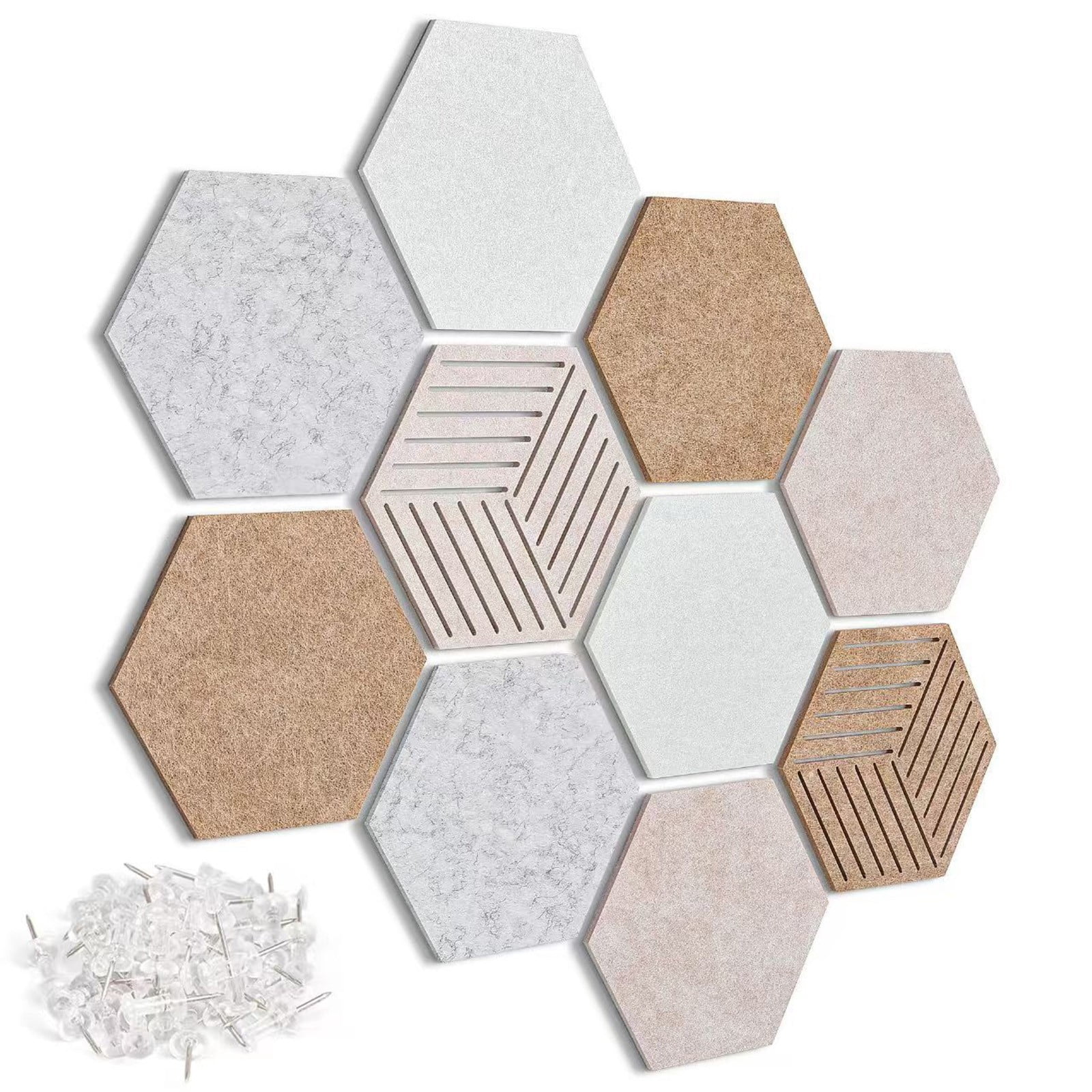 LHNFT 10pcs Hexagon Cork Board Tiles,Self-Adhesive Bulletin Board with Pushpins,Wall Decor for Home & Office