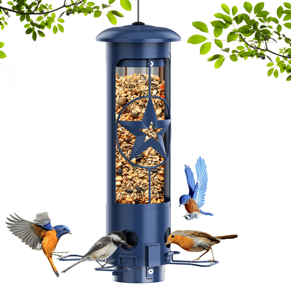 Squirrel Proof Bird Feeders for Outdoors Hanging, Metal Squirrel Proof Bird Feeder with Gravity Protection, 3LB Large Capacity Wild Bird Feeders for Outside Finch, Cardinal, Blue Jay