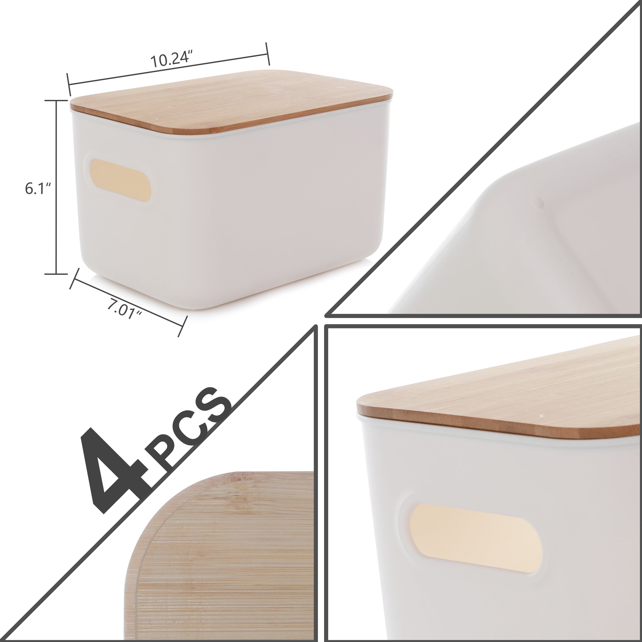  Citylife 4 PCS Storage Bins with Bamboo Lids Plastic Storage  Containers for Organizing Stackable Storage Box with Handle, 10.23 x 7.08 x  6.3 inch