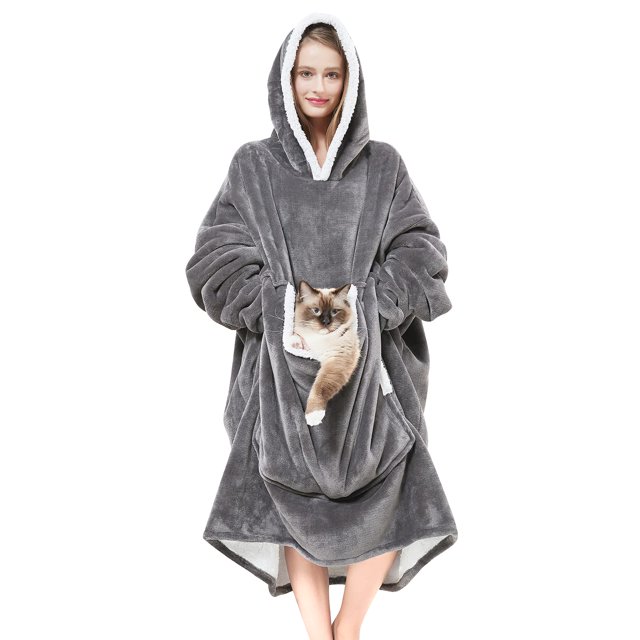 Sudadera portátil con capucha Cozystar con bolsillo gigante, color gris