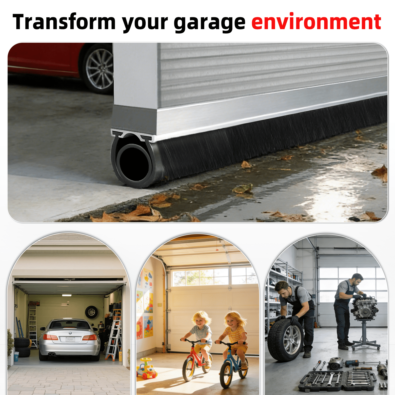20 FT Universal Garage Door Seals Kit，Heavy Duty EPDM U+O Bottom Rubber Weatherproof Seal & Brush with Pre-drilled Aluminum Track，Universal Replacement Stops Rain, Drafts & Pests
