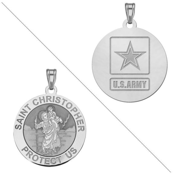 Saint Christopher Doubledside ARMY Religious Medal - 2/3 Inch Size of a Dime - Sterling Silver