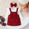 thumbnail image 2 of Splozh Baby Clothes for Girls Fashion Baby Girl Outfit Fall Bow Tie Strap Dress with Long Sleeve Bodysuit 3 Pieces Outfits,Wine,1-3 Months, 2 of 7