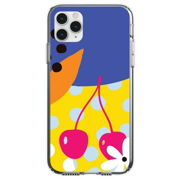 DistinctInk Clear Shockproof Hybrid Case for iPhone 11 (6.1" Screen) - TPU Bumper, Acrylic Back, Tempered Glass Screen Protector - Summer Vibes Bold Flower Chery Pink Yellow