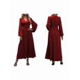 thumbnail image 3 of Women'S Spring Sleeve High Split Casual Loose V-Neck Waist A-Line Flowy Swing Maxi Length Dresses Wine Red XL, 3 of 7