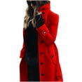 thumbnail image 4 of Oksale Womens Stand Up Collar Pea Coat Button Woolen Trench Coat Full Length Belted Overcoats Oversized Casual Fall Fahsion Outerwear 2025 Red S, 4 of 6