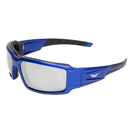 Global Vision Eyewear Velocity Blue MET FM Safety Motorcycle Sunglass, Flash Mirror Lens, Metallic Blue Frame