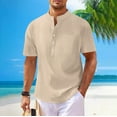 thumbnail image 2 of Big and Tall Shirts for Men Soild Color Shirt Short Sleeve Hippie Casual Band Collar Summer Beach T Shirts Large Tall Mens Nightshirts for Men Sizes Packs of The Pocket T L, 2 of 9