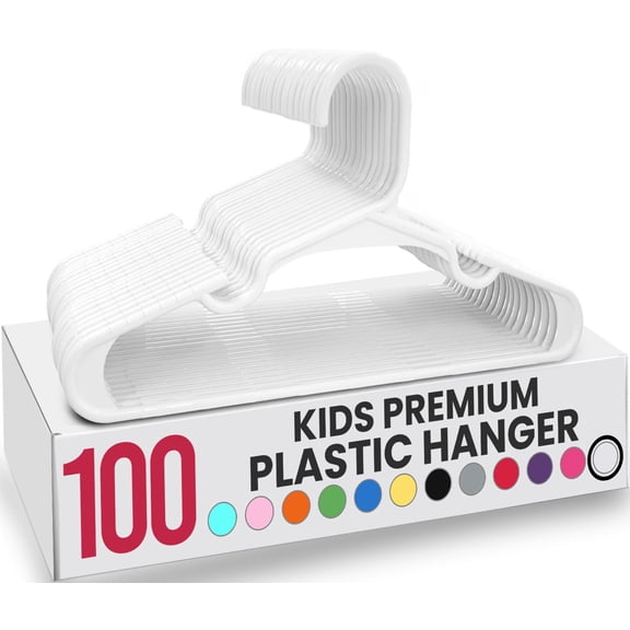 Utopia Home Kids Hangers - Plastic Baby Hangers for Closet - Childrens Hangers for Clothes & Infant Hangers for Closet - Ideal for Everyday Standard Use White, Pack of 100