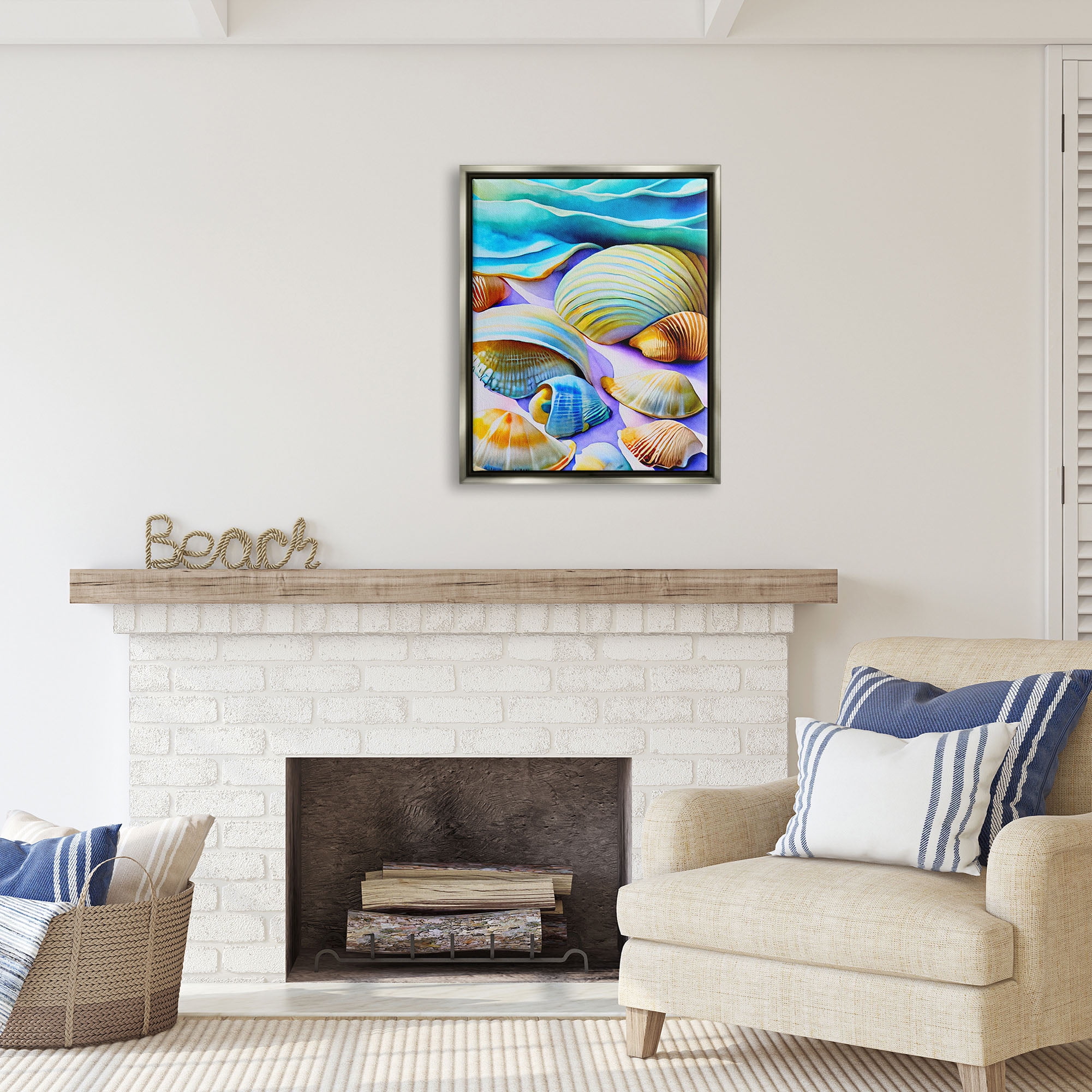 Stupell Industries Vivid Shells Abstraction Nature Painting Gray Floater Framed Art Print Wall Art, 25 x 31