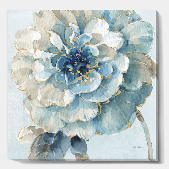 Designart ' Indigold Watercolor Flower II ' Farmhouse Framed Canvas