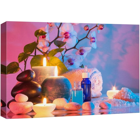 wall26 Canvas Print Wall Art Relaxing Zen Spa Tropical Orchid Flowers Massage Stone Candles Nature Yoga Photography Modern Art Contemporary Decorative Chic for Living Room, Bedroom, Office - 24"