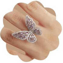 Crystal Butterfly Ring Cubic Zirconia Bow-Knot Knuckle Ring for Women