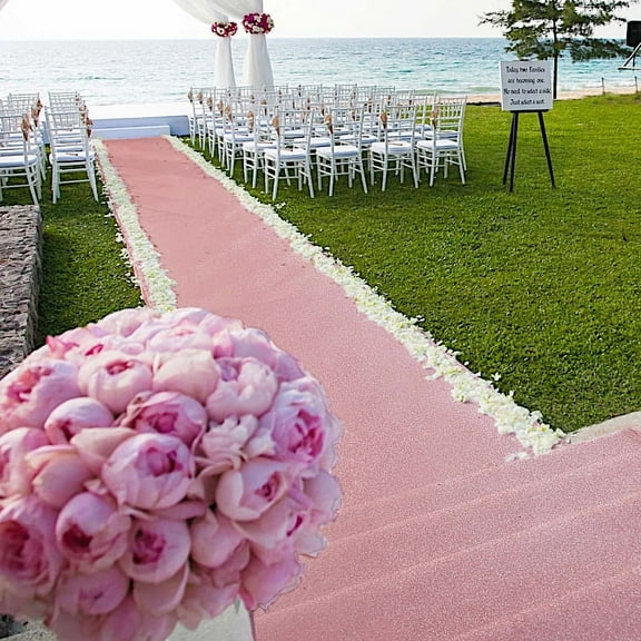 BalsaCircle 50 Feet Rose Gold Glittered Aisle Runner Engagement Bridal Shower Decorations