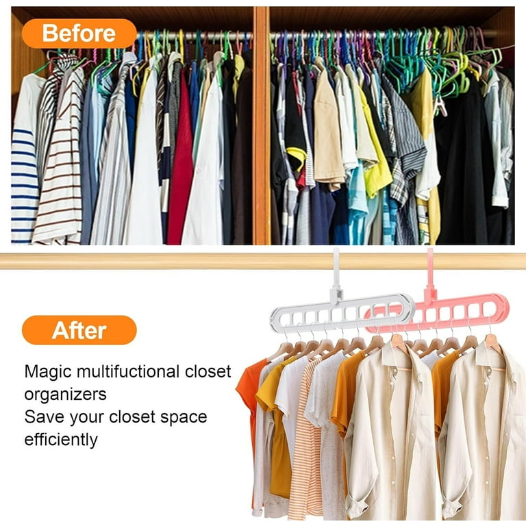 4 Pack Clothes Hanger Organizer, 9 Holes Rotate Anti-Skid Folding Hanger  with Multifunction Space Saving and Cascading Features for Heavy Clothes,  ...