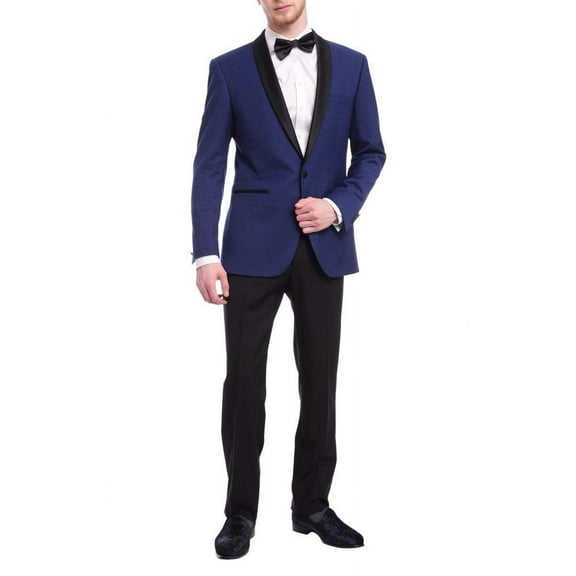 Men's Slim Fit 1 Button Shawl Lapel Tuxedo Jacket & Pants - Indigo Blue