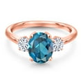 thumbnail image 3 of Gem Stone King 18K Rose Gold Plated Silver London Blue Topaz and White Moissanite Engagement Ring for Women | 2.71 Cttw | Oval 9X7MM | Gemstone November Birthstone | Size 9, 3 of 7