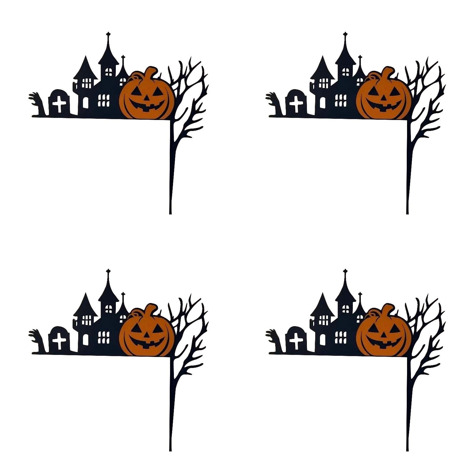 Halloween Castle Metal Wall Art with Pumpkin Silhouette Haunted House Door Frame Topper Decor Gothic Minimalist Plaque for Living Room Porch Garden Backyard Indoor Outdoor 4PC