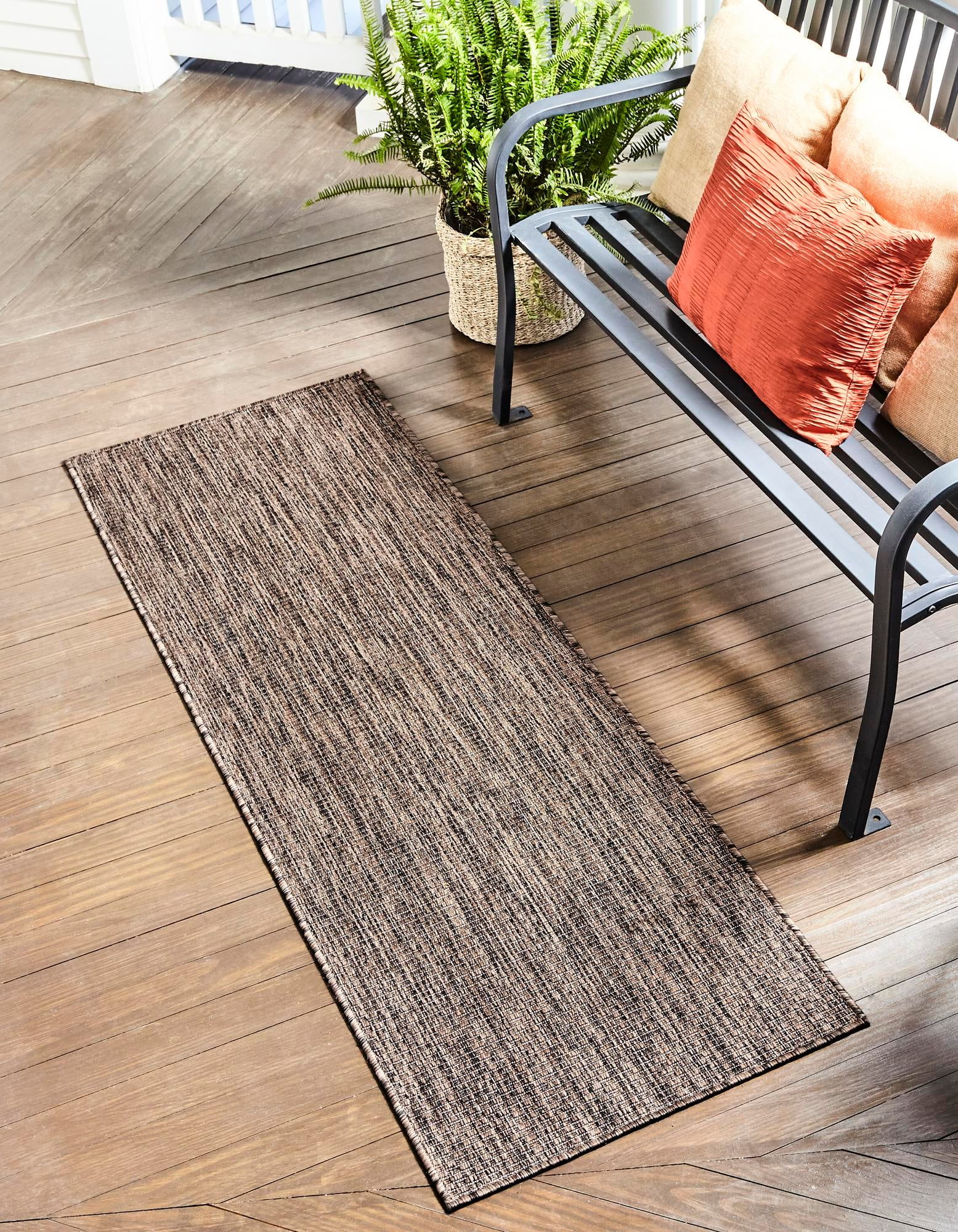 Outdoor Solid Collection Rug 6 Ft Runner Light Brown
