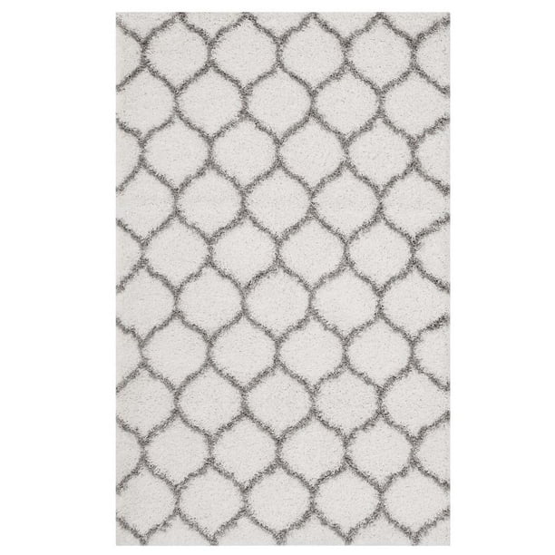 Modway Solvea Moroccan Trellis 8x10 Shag Area Rug in Ivory and Gray