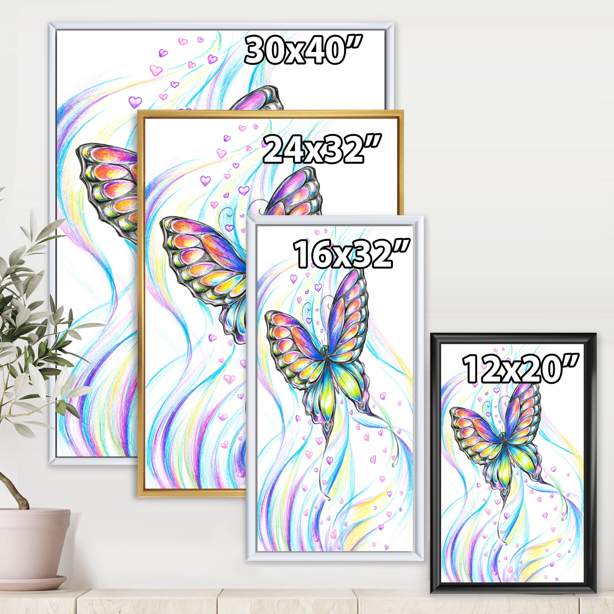 Designart 'Iridiscent Colorful Butterfly' Traditional Framed Canvas Wall Art Print