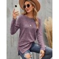 thumbnail image 3 of HTOOO Women's Casual Long Sleeve Shirts Side Split Crewneck Sweaters Ribbed Knit Plain Tunic Tops Basic Pullover, 3 of 6