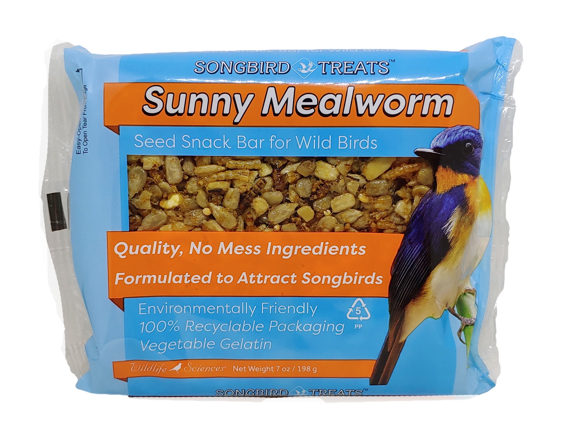 Songbird Treats Sunny Mealworm Seed Bars | 12 Pack of 7 oz Bird Seed Cakes for Wild Birds