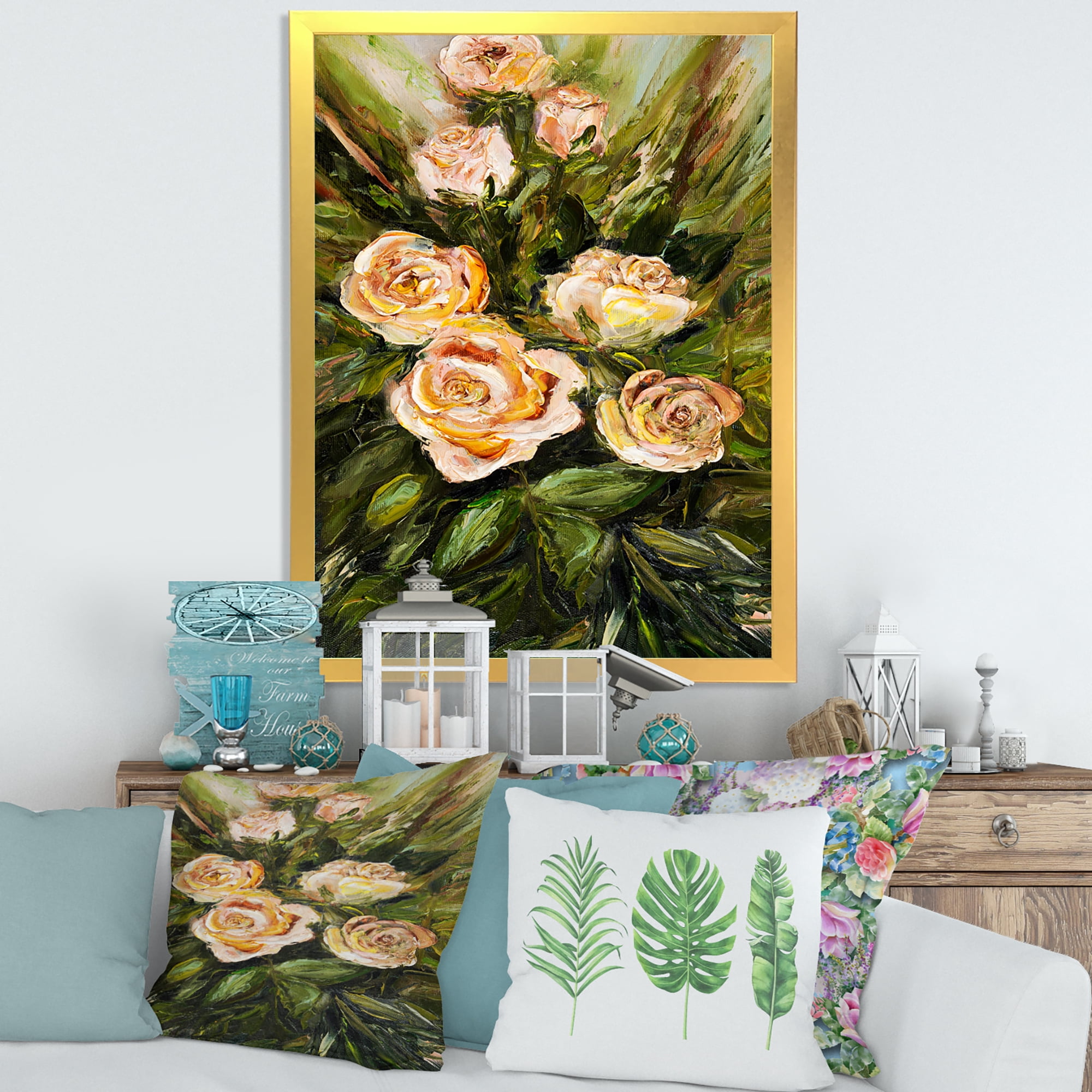 Designart 'Abstract Four VIntage Pink Roses' Traditional Framed Art Print