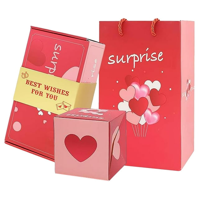 Oimcto Valentine's Day Gift Wrapping Paper (Set) B,Box Explosion for Folding Bouncing Envelope Box with Confetti Explosion Up Box for Christmas Birthday Anniversary Valentin
