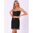thumbnail image 4 of DARING DIVA Women's Fringe Trim High Waist Belted Pencil Mini Skirts M Black, 4 of 6
