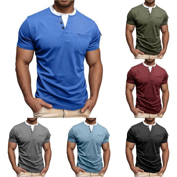 Zylarhe Mens Tshirt, Men Double Layer Neck Casual T Shirt Daily Wear Basic Top for Spring Summer Autumn Blue1 S