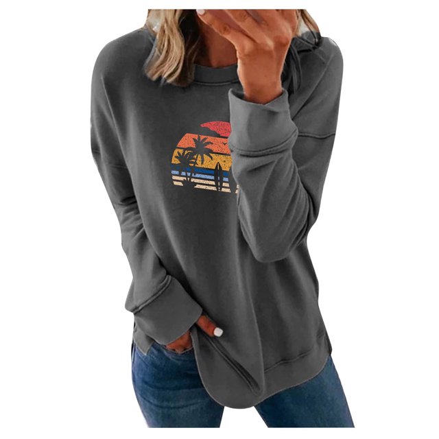 Sweatshirt 50% de Réduction sur la Mode de Dégagement Women Casual Imprimé Col Rond Long Sleeve Chemisier Pull-Over Tops