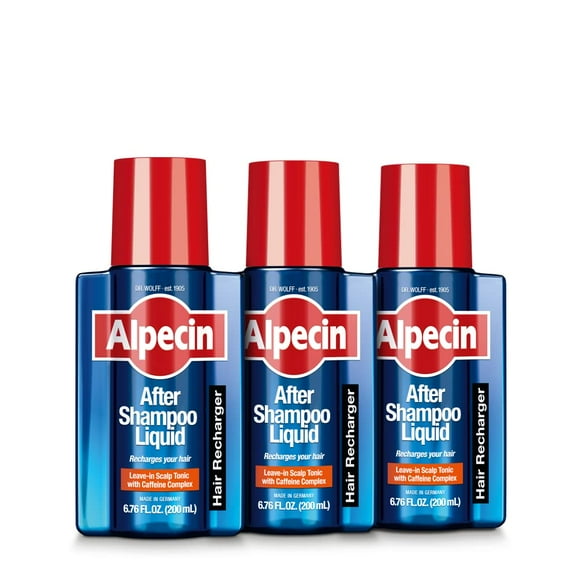 Alpecin After Shampoo Caffeine Liquid Hair Recharger, 6.76 fl oz (Pack of 3), Scalp Tonic for Men's Thinning Hair Growth, Sulfate Free with Castor Oil