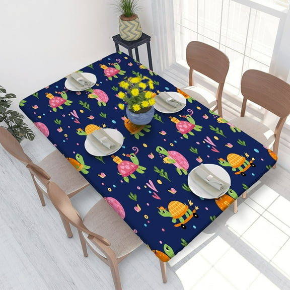 Elastic Edge Fitted Tablecloth Cartoon Turtle for Rectangle Table 4 FT 30 X 48 Inch