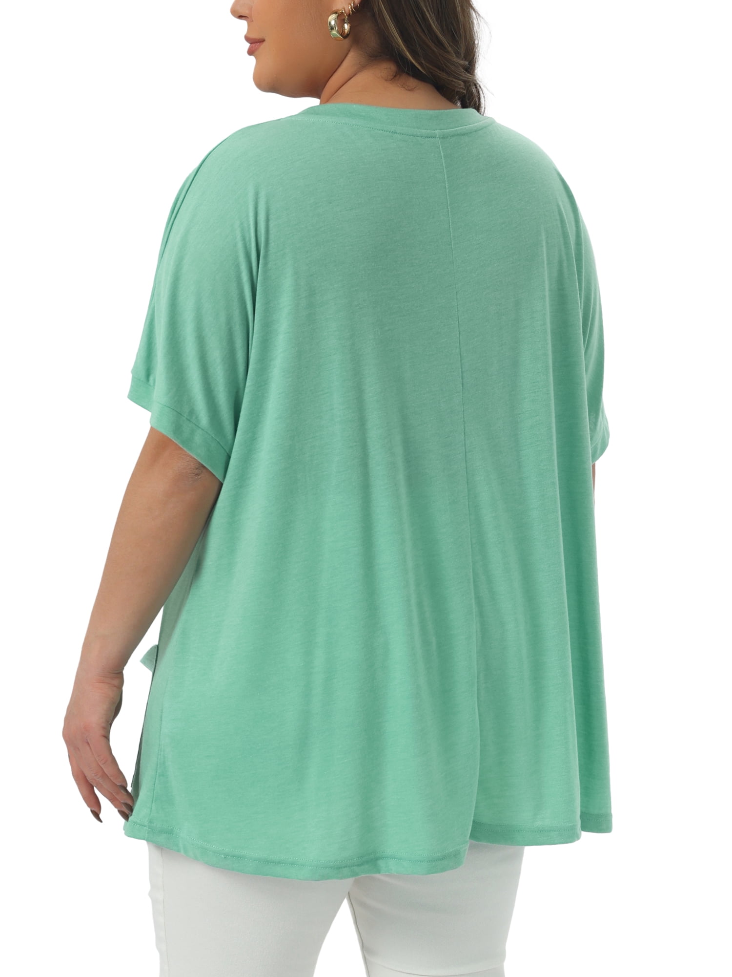 DARING DIVA Women's Plus Crew Neck Loose Fit T Shirt with Pocket Casual 2X Light Green