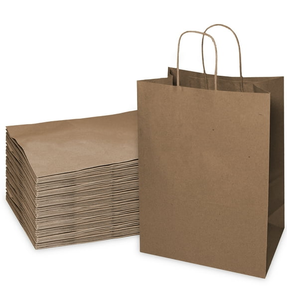 [100 PACK] Large Brown Kraft Paper Bags with Handles, Shopping, Gift Bags, Party, Merchandise, Lunch Bags, Grocery Bags, Takeout, Carryout, Reusable - 13 x 7 x 17 inches by EcoQuality
