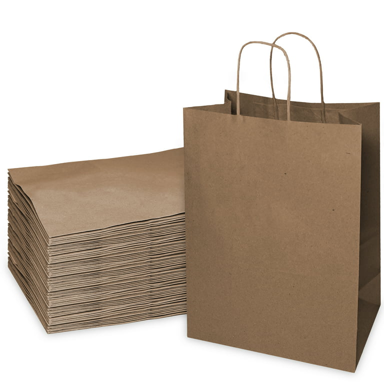 200 Pack] Large Brown Kraft Paper Bags with Handles, Shopping, Gift Bags,  Party, Merchandise, Lunch Bags, Grocery Bags, Takeout, Carryout, Reusable -  13 x 7 x 17 inches by EcoQuality 