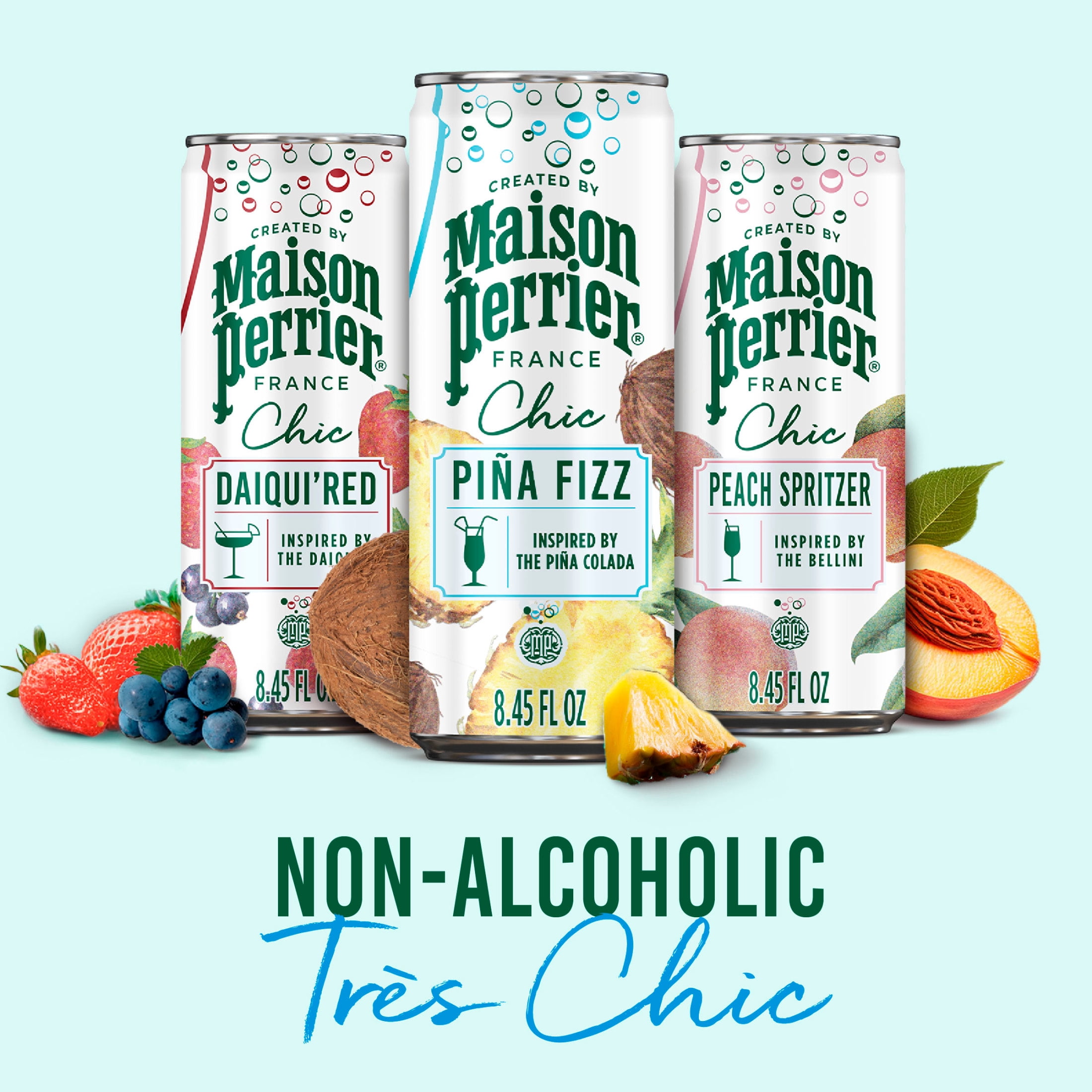 Maison Perrier Chic Mocktails, Pina Fizz Pineapple and Coconut Inspired Non-Alcoholic Cocktail Mixers, 24 Pack