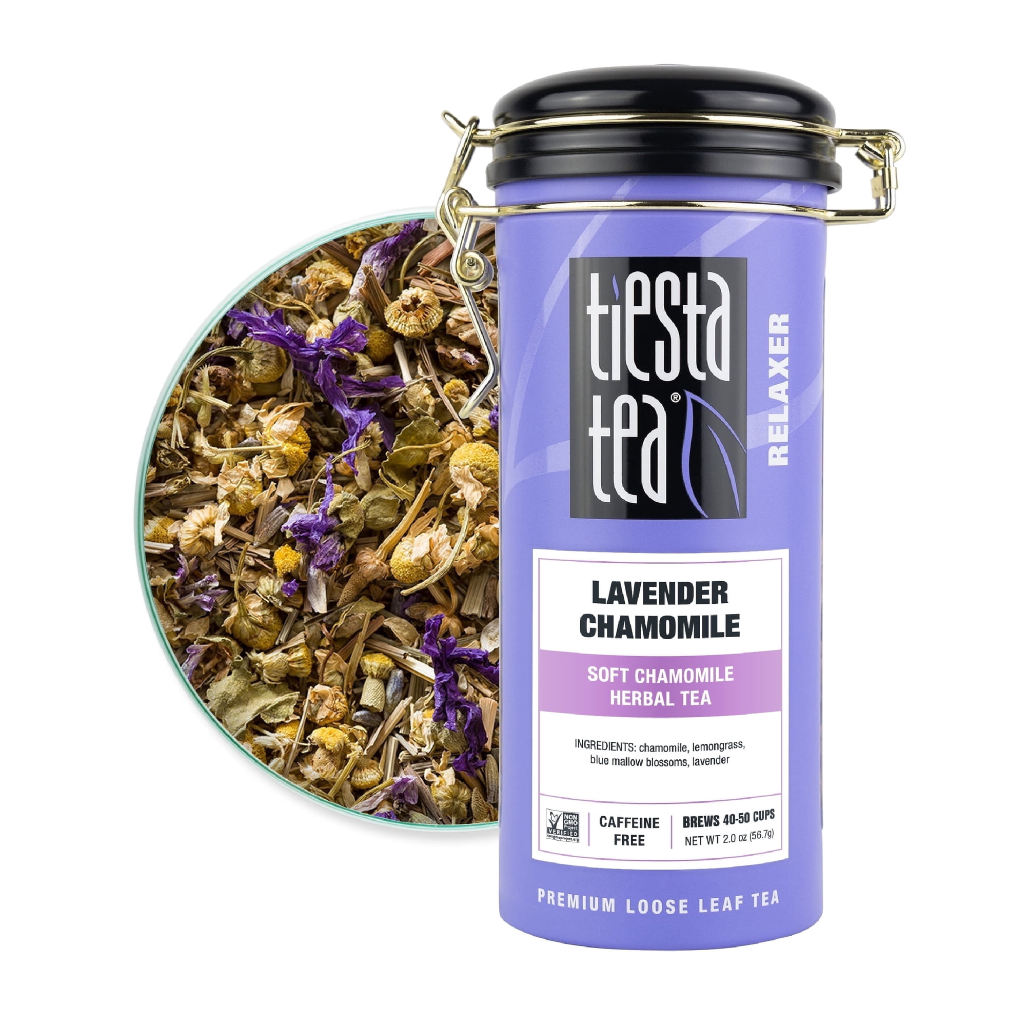 Tiesta Tea - Lavender Chamomile, Relaxer Loose Leaf Herbal Tea, Caffeine Free, GMO-Free, Make Hot or Iced Tea & Brews Up to 50 Cups - 2 Ounce Refillable Tin