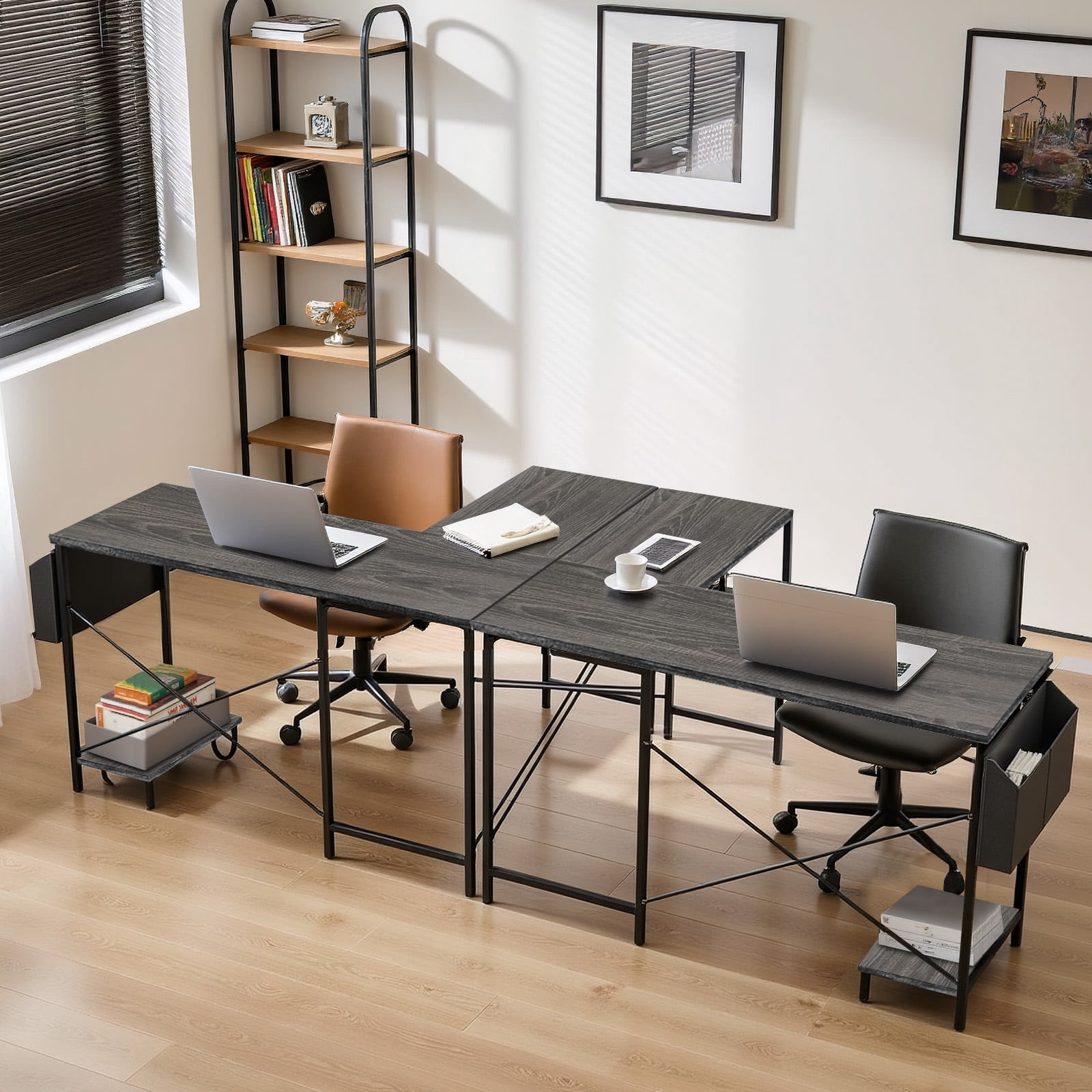 TINKLE WELL 50-inch L-Shaped Computer Desks, Corner Gaming Table with Wooden Desktop, Reversible Design, CPU Stand and Side Bag for Home Office, Study, Gray