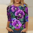 thumbnail image 1 of Pntutb Femmes Hauts Courts Tendance Mode Femmes Imprimé Col Rond Manches 3/4 T-Shirt Chandail Haut Blouse Rabais, 1 of 5